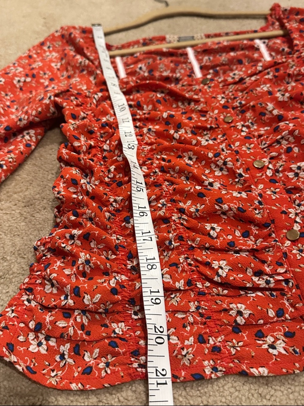 gimmicks by BKE Orange Floral Ruched Square-Neck Blouse - Picture 6 of 8